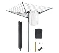 VonHaus 45m Rotary Washing Line - 4 Arm Outdoor Clothes Airer with Collapsible Umbrella System, 360° Rotary Airer, Line Tension Adjustment, 35mm Metal Ground Spike, Non-Slip Clothesline, Weatherproof