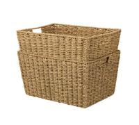 VonHaus Seagrass Storage Baskets Set of 2, Natural Wicker Storage Baskets | Hand-Woven Natural Seagrass Baskets with Carry Handles, Stylish Nesting Storage for Bathroom Shelves, Bedroom & Living Space