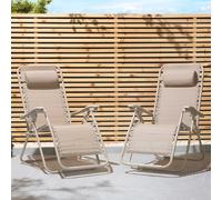 Set of 2 Textilene Folding Garden Sun Lounger Zero Gravity Chairs VonHaus Taupe 2 Pack