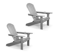 Vonhaus Grey Adirondack Chair Set 2, Reclining Slatted Garden Chair, Weather Resistant Hdpe Outdoor Armchair For Patio, Westport