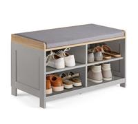 Vonhaus Shoe Storage Bench With Padded Seat, Grey Hallway Bench & 4 Open Storage Shelves For Entryway & Porch, Ash Hall