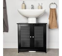 VonHaus Under Sink Bathroom Cabinet - Black Under Sink Storage for Bathroom - Freestanding Under Basin Cabinet with 2 Internal Shelves & Shutter Style