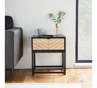 Vonhaus Side Table 1 Drawer With Chevron Design, Black & Light Wood Effect End Table For Living Room And Bedroom, Dalton