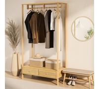 Sienna 2 Drawer Rattan Fronted Bedroom Clothes Rail VonHaus Brown One Size