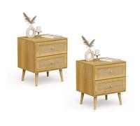 VonHaus Sienna 2 Drawer Set of 2 Rattan Fronted Bedside Table in Brown VonHaus Brown