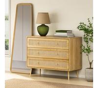 VonHaus Sienna 3 Drawer Rattan Fronted Chest of Drawers in Brown VonHaus Brown