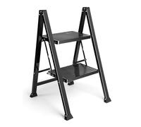 VonHaus Slim Step Ladder with Anti Slip Steps and Feet - Black Lightweight Folding Stepladder - 150KG Max Capacity, Easy to Store - Ideal for Home/Kitchen/Garage Household Ladder (2 Step)