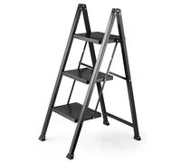 VonHaus Slim Steel 3 Step Ladder in Black VonHaus Black