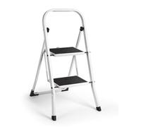 VonHaus Step Ladder - Premium Quality Folding Step Ladder for DIY and Gardening - Durable Steel Step Ladder - Easy to Store Step Ladders, 150KG Max Capacity (White, 2 Step)