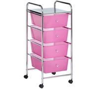 Vonhaus Storage Trolley, 4 Drawer Pink Wheeled Makeup Trolley, Durable Plastic Storage Drawers, Chrome Frame, Versatile Organiser