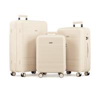 VonHaus Suitcase Set - Cream Luggage Set for Travel - 3 Piece Lightweight ABS Hard Shell Suitcases - Telescopic Handle & Double Spinner Wheels - TSA Lock & Anti-Theft Zip - Large, Medium & Cabin Bag