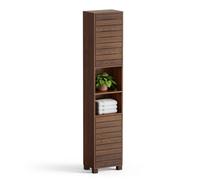 Vonhaus Tall Bathroom Cabinet, Dark Wood Effect Bathroom Storage With Handleless Slatted Design, Chester