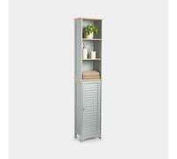 VonHaus Tall Bathroom Cabinet - Grey Bathroom Tallboy with Adjustable Shelves - Tall Bathroom Storage with Shutter Style Door, 3 Internal & 3 Open