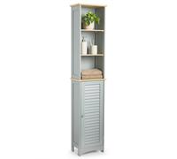VonHaus Tall Bathroom Cabinet - Grey Bathroom Tallboy with Adjustable Shelves - Tall Bathroom Storage with Shutter Style Door, 3 Internal & 3 Open