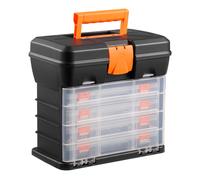 VonHaus Utility Tool Box Storage Organiser Case with 4 Drawers & Adjustable Dividers - Plastic Multi Tool Box Organiser with 4 Compartment Drawers - Ideal for DIY Tools and Accessories Storage