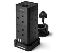 Vonhaus Tower Extension Lead, 8 Plug Surge Protected Extension Socket With 2M Cable, 2 Usb-C Ports & Faster Charging