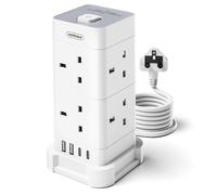 VonHaus Tower Extension Lead 8-Socket USB Surge Protection 2M - Black or White