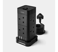 VonHaus Tower Extension Lead 8-Socket USB Surge Protection 2M - Black or White