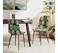 VonHaus Upholstered Cushioned Tropical Palm Leaf Print Dining Chairs Set in Black | Size: 2 Pack VonHaus Black 2 Pack