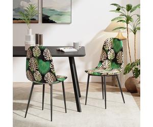 VonHaus Upholstered Cushioned Tropical Palm Leaf Print Dining Chairs Set in Black | Size: 4 Pack VonHaus Black 4 Pack