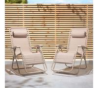 Set of 2 Textilene Folding Garden Sun Lounger Zero Gravity Chairs VonHaus Taupe 2 Pack