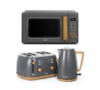 VonHaus Vonshef Microwave Kettle Toaster Set, Scandi Kitchen Set With 1.7L Rapid Boil Kettle, Toaster 4 Slice, And 23L Digital Microwave