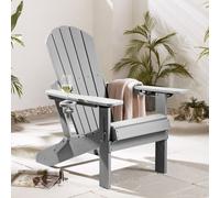 VonHaus Westport Reclining HDPE Folding Adirondack Garden Chair in Grey | Size: 1 Pack VonHaus Grey 1 Pack
