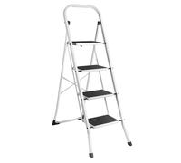VonHaus Step Ladder - Premium Quality Folding Step Ladder for DIY and Gardening - Durable Steel Step Ladder - Easy to Store Step Ladders, 150KG Max Capacity (White, 4 step)