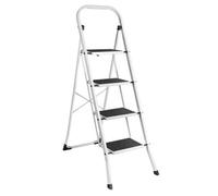 VonHaus Step Ladder - Premium Quality Folding Step Ladder for DIY and Gardening - Durable Steel Step Ladder - Easy to Store Step Ladders, 150KG Max Capacity (White, 4 step)
