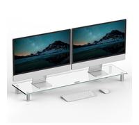 VonHaus Glass Monitor Stand for Desks, Height Adjustable Dual Screen Riser, 100x26cm Tempered Glass Monitor Stand w/Aluminium Legs, 20Kg Capacity