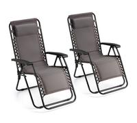 Vonhaus Zero Gravity Chairs Set Of 2, Grey Reclining Sun Loungers For Garden, Padded Folding Garden Chairs, Removable Headrest