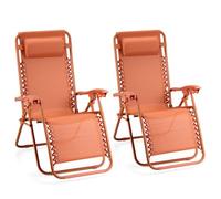 Set of 2 Textilene Folding Garden Sun Lounger Zero Gravity Chairs VonHaus Burnt Orange 2 Pack