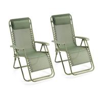 Vonhaus Zero Gravity Chairs Set Of 2, Sage Green Reclining Sun Loungers For Garden, Textilene Folding Chairs, Removable Headrest