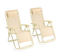 Vonhaus Zero Gravity Chairs Set Of 2, Yellow Reclining Sun Loungers For Garden, Textilene Folding Chairs, Removable Headrest