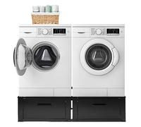 Vonia Double Washing Machine Base - Washing Machine Base Made of Steel - with 2 Drawers - Load Capacity up to 200 kg - 127 x 54 x 31 cm - Non-Slip (Black)