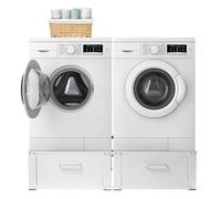 Vonia Double Washing Machine Base - Washing Machine Base Made of Steel - with 2 Drawers - Load Capacity up to 200 kg - 127 x 54 x 31 cm - Non-Slip (White)