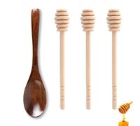 VONJUMA 4 Pieces Honey Spoon Honey Stirrers Honey Spoons Wooden Honey Stirrers with Honey Lifter Honey Sticks Spiral Stirrers