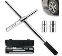 VONLX 25'' Heavy Duty Extended Lug Wrench with Blow Storage Case, 4 Way Tire Iron Nut Wrench Set, Lug Nut Remover 1/2 Drive with Standard Sockets (17mm, 19mm and 21mm,23mm), Labor Saving Cross Wrench
