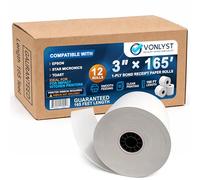 Vonlyst 3" x 165' Bond Receipt Paper Rolls (12 Pack) - 1-Ply White POS Kitchen Printer Paper for Impact Printers - Compatible with Epson TM-U200, Star SP700, Bixolon SRP275, Toast TKP300