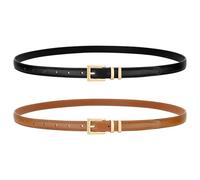 VONMELLI 2 Pack Leather Thin Belts for Women, Fashion Women's Skinny Belts Thin Ladies Belts for Jeans Dress Pants Black + Brown Fit Waist Size 31-36 Inches