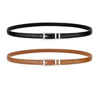 VONMELLI 2 Pack Leather Thin Belts for Women, Fashion Women's Skinny Belts Thin Ladies Belts for Jeans Dress Pants Black + Brown Sliver Buckle Fit Waist Size 25-30 Inches
