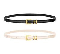VONMELLI 2 Pack Leather Thin Belts for Women, Fashion Women's Skinny Belts Thin Ladies Belts for Jeans Dress Pants Black + Beige Fit Waist Size 25-30 Inches