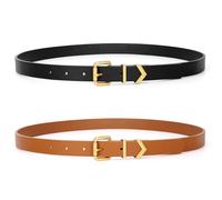VONMELLI 2Pack Belts for Women Skinny Leather Belts for Jeans Pants Dress Retro Vintage Ladies Thin Waistband with Gold Buckle Black + Brown Fit Waist Size 44-46"