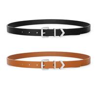 VONMELLI 2Pack Belts for Women Skinny Leather Belts for Jeans Pants Dress Retro Vintage Ladies Thin Waistband with Gold Buckle Black + Brown(Silver Buckle) Fit Waist Size 44-46"