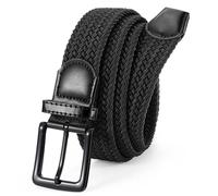 VONMELLI Elastic Belt for Men, Mens Belts Casual for Jeans Pants Woven Braided Web Belt for Golf 1.3 inches Width Black-black Buckle Up to 45"