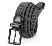 VONMELLI Elastic Belt for Men, Mens Belts Casual for Jeans Pants Woven Braided Web Belt for Golf 1.3 inches Width Grey Up to 51"