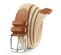 VONMELLI Mens Belt Elastic Belts for Men Stretch Braided Fabric Belts Casual Black Woven Golf Belt for Jeans Beige S