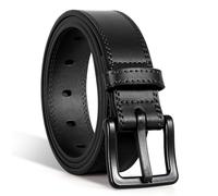 VONMELLI Nickel Free Leather Belt for Men, TSA Approved Non-Metal Men's Belt for Jeans with Hypoallergenic Black Buckle Black Fit Waist Size 36-40"