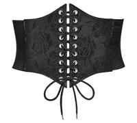 VONMELLI Renaissance Corset Belt for Women Lace-up Wide Elastic Waist Belts | Retro Hight Waist Elastic Belt Stretch Side PU Leather Tied Waspie Belts for Halloween Costume Parties