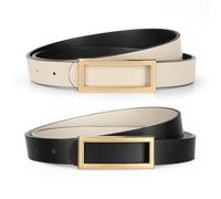 VONMELLI Skinny Reversible Belts for Women, Ladies Thin Belt for Dresses Jeans Pants with Gold Buckle Black/Beige Fits Waist Size 43"-46”